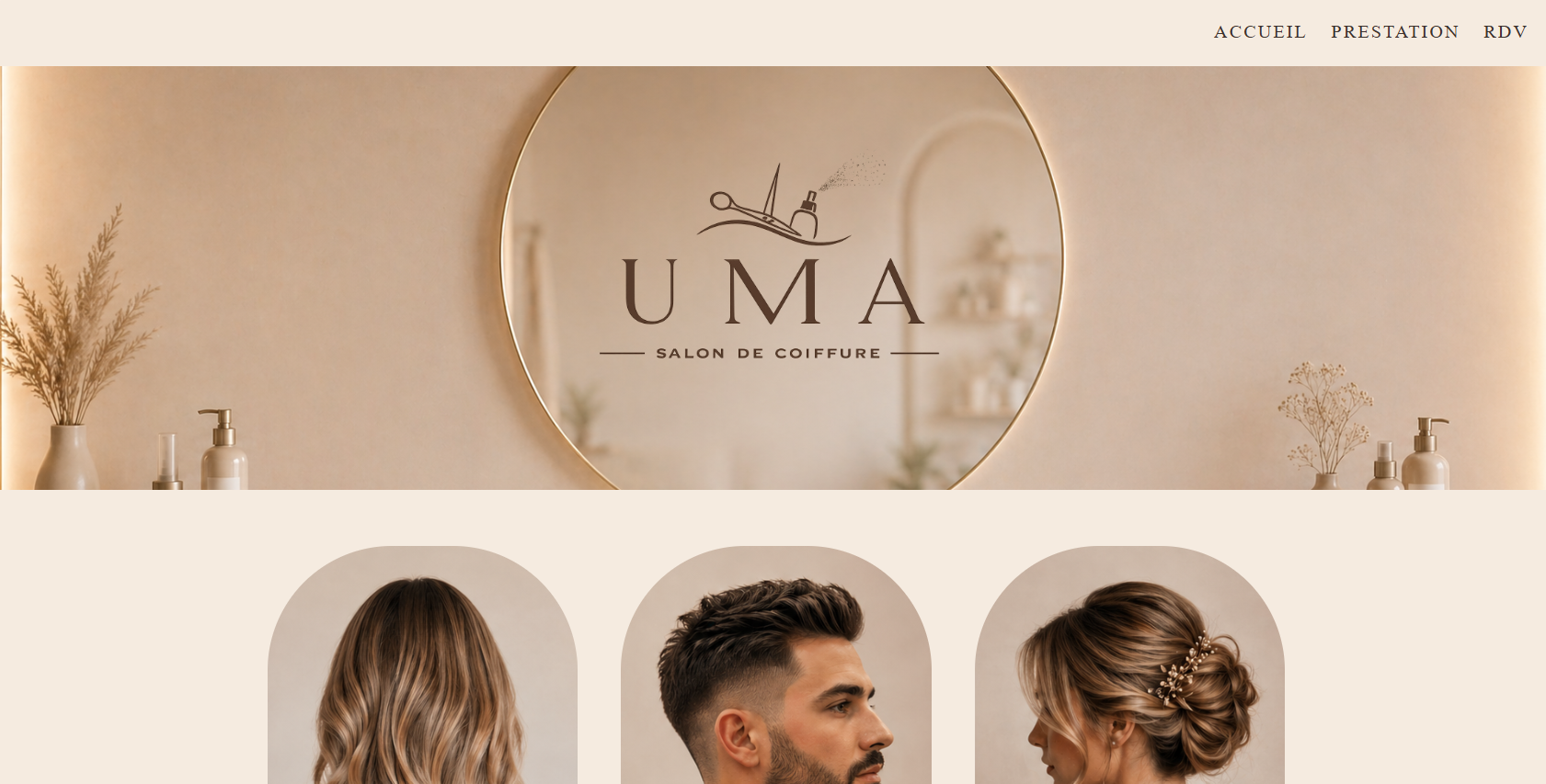 Aperçu d'une démonstration de site web pour un salon de coiffure réalisée par Elisa-Dev